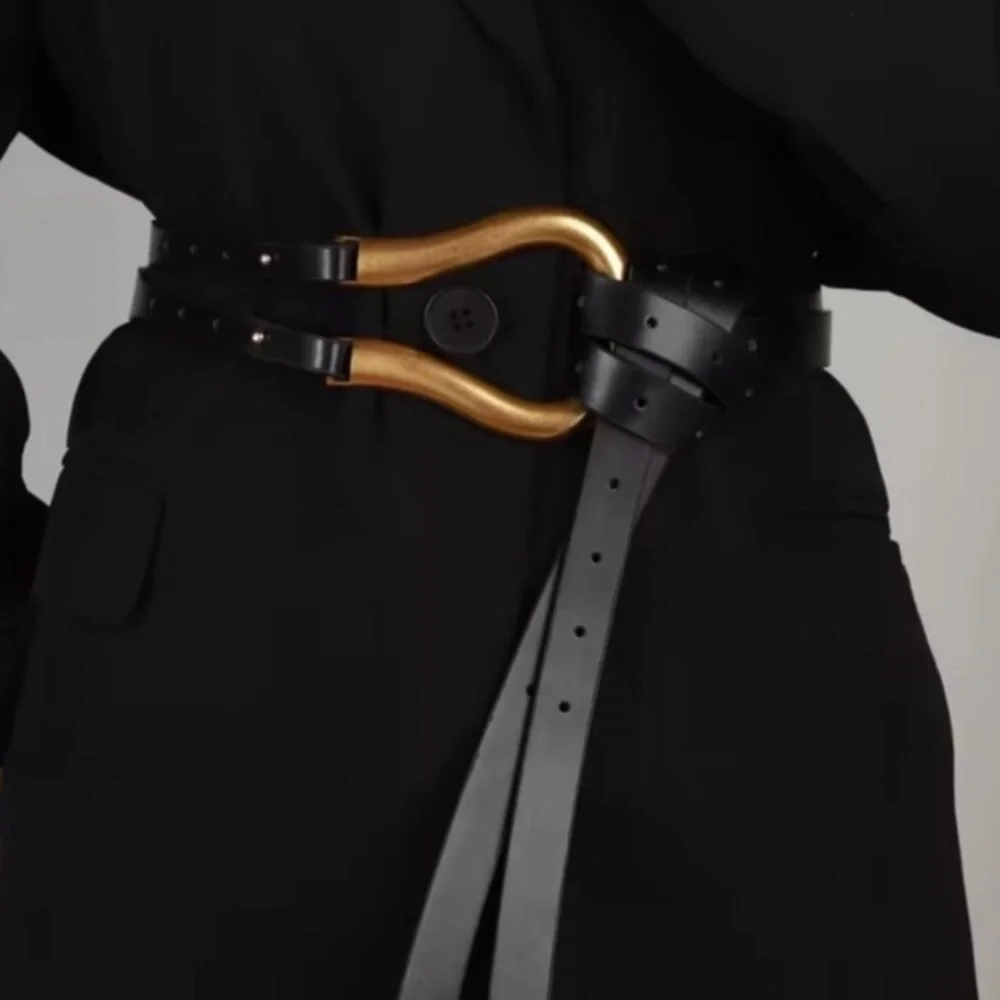 Black Vegan Leather Belt with Gold Buckle new